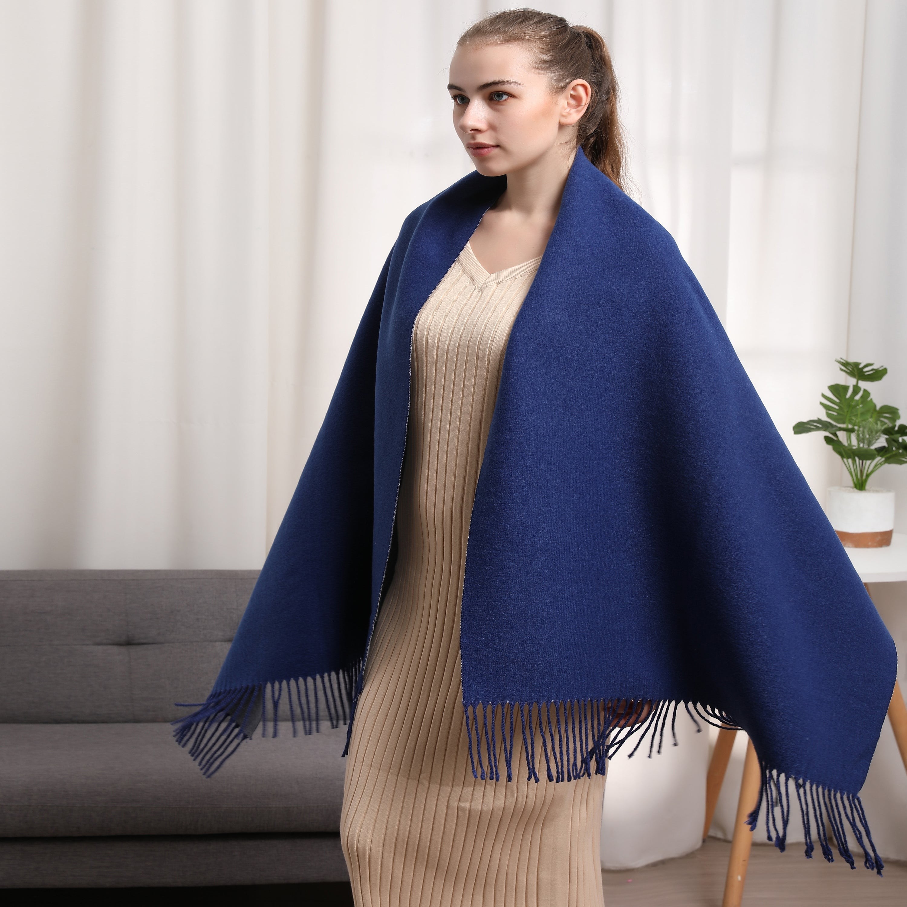 Écharpe chaude - Bleu Marine - Pour Femme ou Homme - Laine & Cachemire - Accessoires & Bagagerie